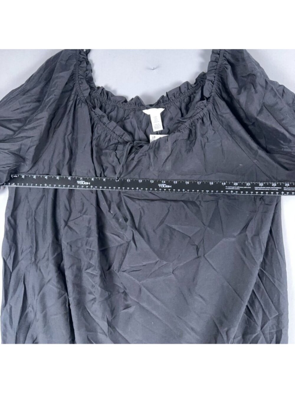 H&M Tiered Midi Dress Size  XL Black Puff Sleeve Ruffled Neck Off Shoulder - Picture 10 of 11
